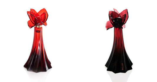 A bottle of CHRISTIAN SIRIANO Ooh La Rouge Eau de Parfum and Ooh La Rouge Exclusif Eau de Parfum side by side on a white background.