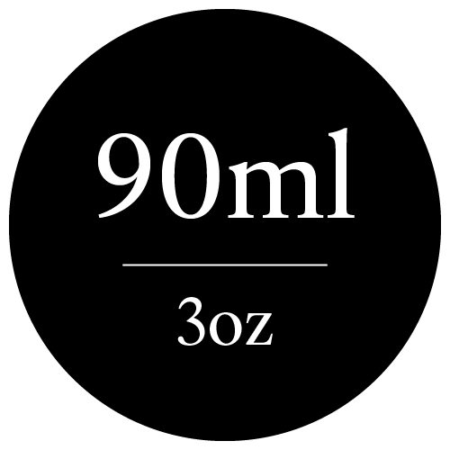 Black circle with '90ml' and '3oz' text in white
