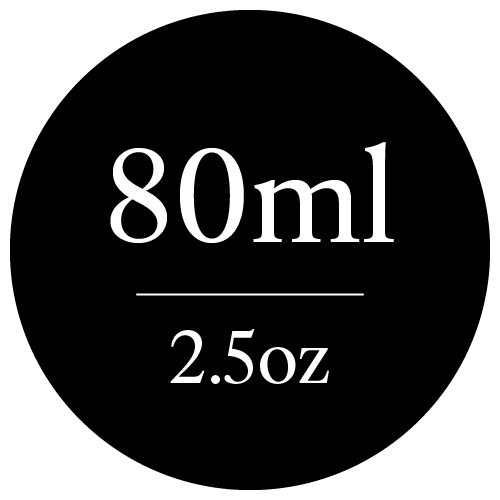 Black circle with '80ml' and '2.5oz' text
