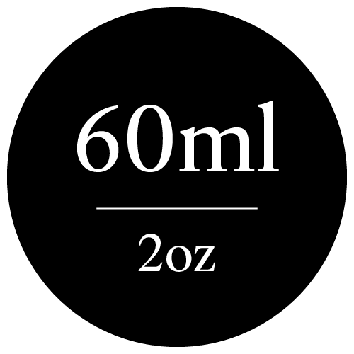 Black circle with '60ml 2oz' text in white