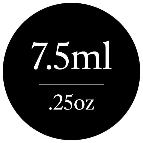 Black circle with white text '7.5ml .25oz' on a white background